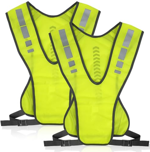 ZephyrCraft 2 Stück Verstellbare Sicherheitsweste mit Reflexstreifen-Atmungsaktives & Wasserdichtes Polyester für Nachtaktivitäten wie Joggen, Angeln & Radfahren-Hochsichtbar