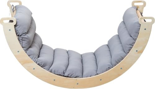 Buxibo Mini-Kletterbogen – Kletterbogen aus Holz mit Kissen – Montessori-Spielhalle – 78 x 47 x 37 cm – Grau