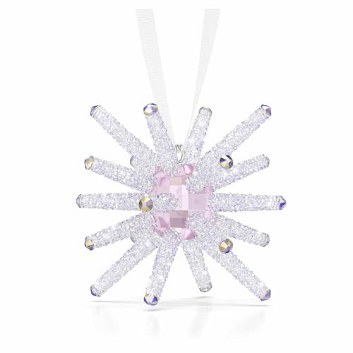 Swarovski Wicked Zauberstab Ornament, Kristallanhänger mit 443 Facetten, Rosa Kristallkern, Crystal-Rocks-Spitzen und Weißem Ripsband, Inspiriert vom Film Wicked, Größe: 5.4 x 6.1 x 6.1 cm