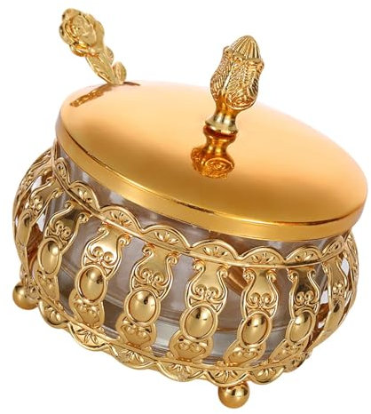 Teesea Bocal décoratif doré avec cuillère, récipient de rangement vintage pour bonbons, biscuits, cuisine, maison, bureau