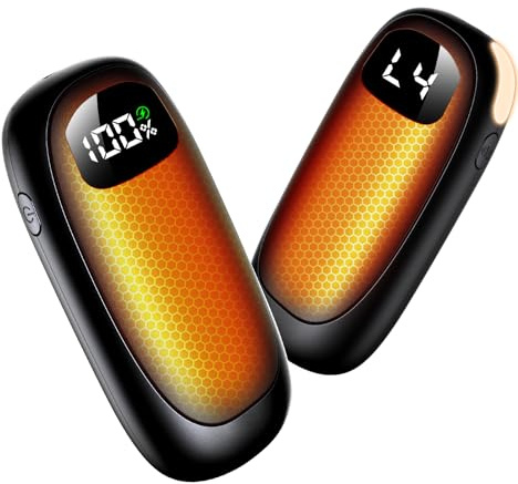 Handwärmer Elektrisch, 2er Pack - Zweiseitig heizende elektrische Handwärmer mit LED-Digitaldisplay, 4 Heizstufen, tragbares Taschenheizgerät für Camping Jagd, Geschenke für Männer Frauen