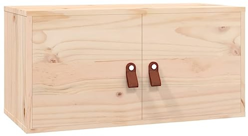 Makastle Wandschrank mit 2 Türen & 2 Fächer, Badschrank, Hängeschrank mit handhaben für Garage Werkstatt und Küch, Braun 60x30x30 cm Massivholz Kiefer