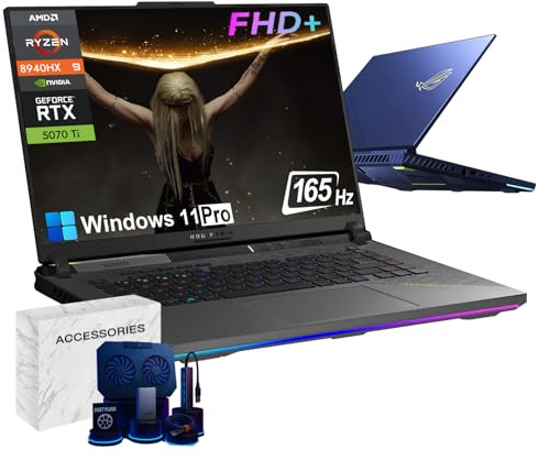 ASUS ROG Strix G16 Gaming Laptop 2025-16 FHD+ 165Hz Display, NVIDIA GeForce RTX 5070 Ti, AMD Ryzen 9 8940HX (up to 5.2 GHz), Win11 Pro, Backlit KB, Wi-Fi 6E, w/Accessoires (64GB RAM, 2TB SSD)