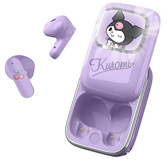 OTL Technologies Kuromi Schiebekopfhörer TWS mit Ladebox, Bluetooth 5.3, Touch-Steuerung, LED, USB-C, 6 Stunden Akkulaufzeit, Ohrstöpsel aus Silikon