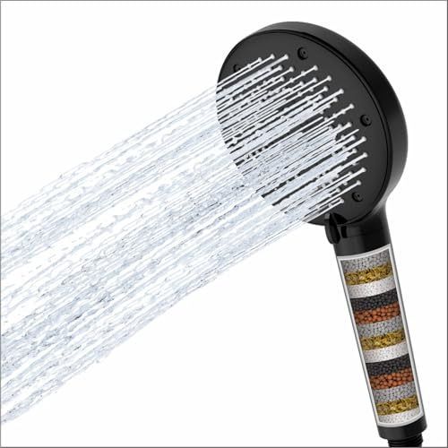ELLO&ALLO Filter Shower Head for Hard Water, Shower Head Only, High Pressure 3 Spray Modes, 15 Stage Filtration for Chlorine Reduction, Anti-Limescale Nozzles, Black