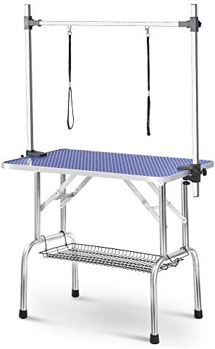 Hundefriseur tisch,trimmtisch für hunde,hundebadewanne,faltbarer,Hunde- und Haustierpflegetisch, verstellbarer Arm, schwer belastbar, tragbarer Arm & Leine & Netzablage & Gummimatte