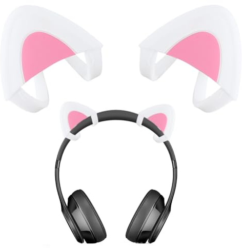 craspire Niedliche Katzenohren Weiß Rosa Mit Süßem Kätzchenmotiv Universell Verstellbar Abnehmbar Aus Silikon Kopfhöreraufsatz Headset Ohrersatz Für Gamer Kopfhörer Video Live Gaming Kopfhörerzubehör