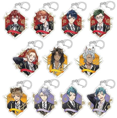 JUSONGKWCP TwistsWonderland Porte Clés Anime Figurine Cosplay Accessoires TwistsWonderland Acrylique Keychain 11 Set