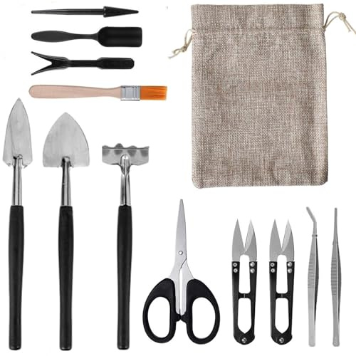 Set 13-in-1 di Strumenti per Piante Grasse con Borsa - Kit di Giardinaggio in Miniatura per Trapianto,Bonsai e Terrari Appassionati di Giardinaggio