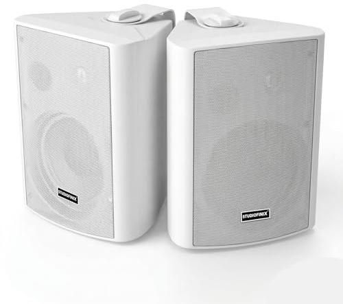 STUDIOFINIX 6.5 Inch 400W Indoor/Outdoor Bluetooth 5.1 Waterproof Wall-Mounted Speakers, Wireless Multi-Speaker Sync with IR Remote, for Patio, Garage, Home, Backyard(601BLE,White,Pair)