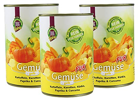 Schecker Nassfutter - 100% Gemüse pur - gelb - rein vegetarisch - ideal zum Barfen/Schonkost - Diätfutter für Hunde 3 x 410g