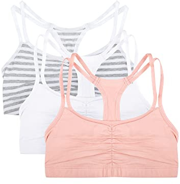 Fruit of The Loom Womens Spaghetti Strap Cotton Pull Over 3 Pack Sports Bra, Skinny Stripe/White/Blushing Rose, 32