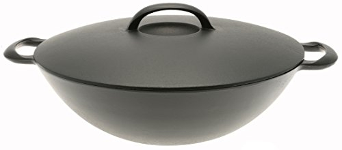 Iwachu Gusseisen Wok mit Deckel, Schwarz