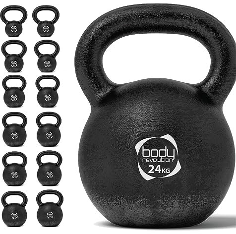 Body Revolution - Cast Iron Kettlebell Weight Set - 2kg 4kg 6kg 8kg 10kg 12kg 14kg 16kg 18kg 20kg 24kg 28kg Kettlebells - Cardio, Aerobics & HIIT Kettle Bell Exercise Weights & Gym Equipment
