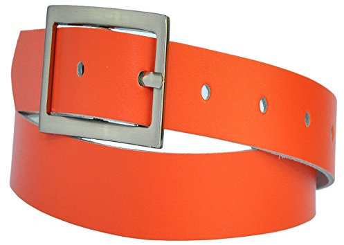 DayneQ 4cm Breit Echt Leder Guertel mit 4 Eckiger Schnalle Orange 120cm Bundweit