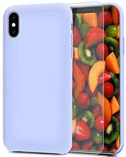Feyten Cover iPhone XS Max [con Vetro Temperato], Custodia Gomma Gel Silicio Liquido con Fodera Microfibra Morbida Caso Silicone Sottile Protettiva Cover (Lilla Viola)