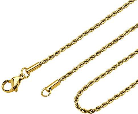 555Jewelry Stainless Steel High Polish Classic Charm Cable Chain Twisted Singapore Rope Link Secure Single Claw Clasp Necklace Women Men Unisex Jewelry Accessory, Yellow Gold 16 Inch