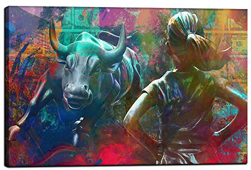 Inspirierende Leinwandbild, Motiv: Charging Bulle, motivierendes Gemälde, inspirierende Unternehmer-Poster, Drucke, Kunstwerk-Dekorationen, Giclée-Dekoration für Zuhause, Büro, fertig zum Aufhängen,