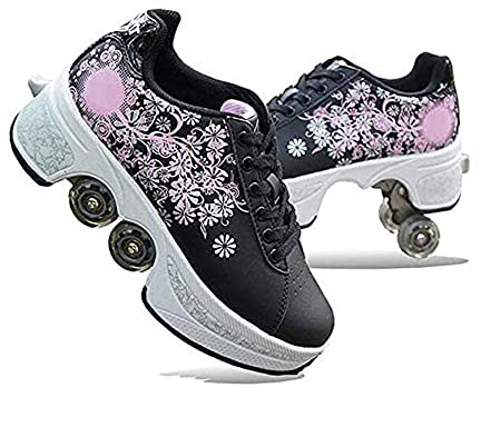 HUOQILIN Unisex-Kinder Skateboard Schuhe Kinderschuhe Mit Rollen Skate Shoes Rollen Schuhe Sportschuhe Laufschuhe Sneakers Mit Rollen Kinder Jungen Mädchen,Black-39