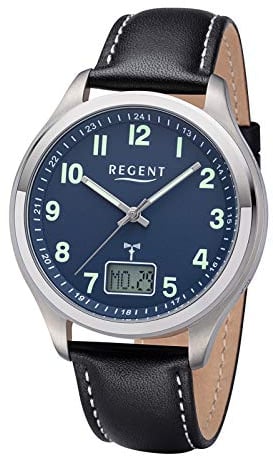 REGENT Herren Funkuhr Titan Analog-Digital mit Lederband 1501563