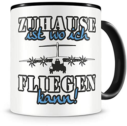 Samunshi® Flugzeug Tasse mit Spruch Zuhause ist Fliegen Geschenk für Fliegen Fans Kaffeetasse groß Lustige Tassen zum Geburtstag schwarz 300ml