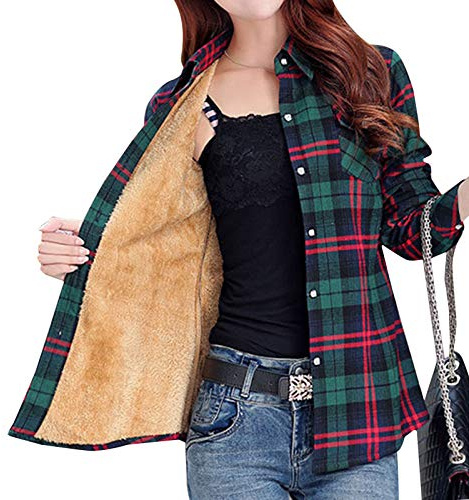 Minetom Kariert Hemd Damen Samt Warm Plaid Herbst Winter Langarm Jacke Gefüttert Plüsch Blusenshirt Hemdbluse Knöpfen Karo Blusen Stil J 34