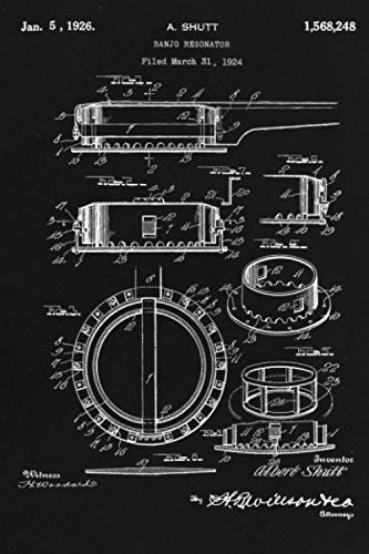 Journal: Banjo Resonator Patent Ruled Diary for Writing and Notes (6 x 9) 120 Pages, Soft Cover