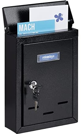 Relaxdays Boîte aux Lettres avec Plaque nominale, métal, 2 clés, Cartes Postales, HxLxP: 26,5 x 19 x 6,5 cm, Bleu