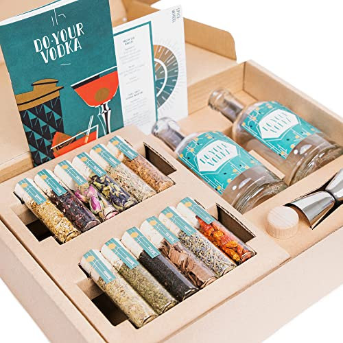 DO Your Vodka – Kit DIY Infusion de Vodka avec 12 Plantes aromatiques | Bouteilles en Verre & doseur pour Cocktails Maison | Cadeau pour passionnés de mixologie et Amateurs de Vodka