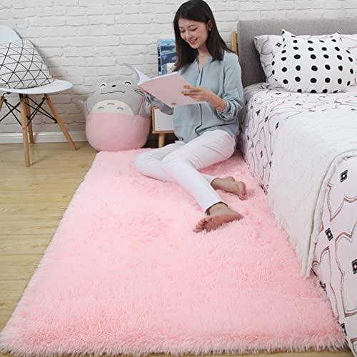 CHBIN Kunstfell 180x280cm Hochflor Teppich Lammfellimitat Teppich Weich Teppich Faux Lammfell Flauschig für Esszimmer oder und Die Küche Cafe Lounge Sofas Usw, Pink