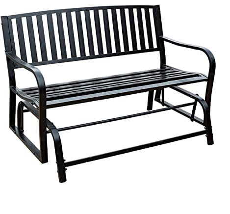 JKXWX Gartenbank Schwarze Gartenbank im Freien Schmiedeeisen Schaukelstuhl Patio Schaukelstuhl for 2 Personen, Veranda Bank Garten Freizeitmöbel Außenbank