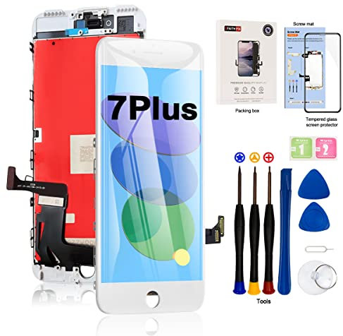 EFAITHFIX for iPhone 7 Plus LCD Screen Replacement White 5.5 Inch Frame Assembly LCD Display 3D Touch Screen Digitizer with Repair Tools Kit Tempered Glass Screen Protector for A1784, A1785, A1661