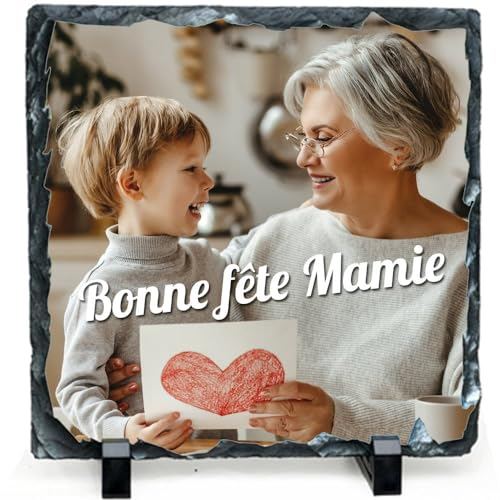 Ocadeau Personalisierter Bilderrahmen aus Schiefer - Quadratischer Schieferrahmen zum Selbstgestalten mit einem Foto