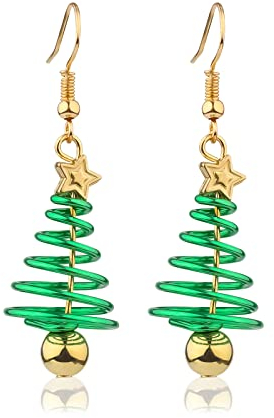 1 Paar Weihnachtsohrringe Damen, Weihnachts Ohrringe Hängend Festlicher Weihnachtsschmuck Damen Piercing-Ohrringe Stern Spiral Weihnachtsbaum Ohrringe für Mädchen Anziehparty