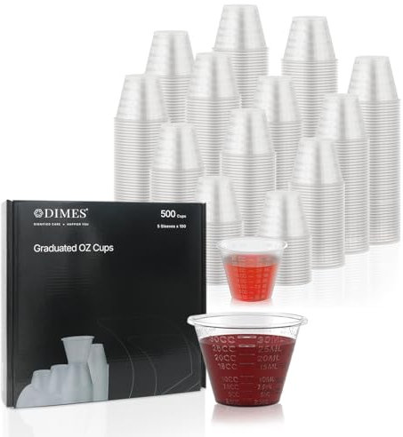 Dimes [500 Count - 1 oz Plastic Medicine Cups Bulk Pack, for Epoxy Mixing, Resin Mixing and Paint Mixing - 1 Ounce (30ml) Disposable Graduated Plastic Cups for Pills and Medication