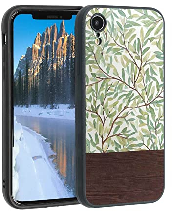 FADALE Coque en bois compatible avec iPhone XR, feuilles bleues et vertes, motif vieux grain de bois pour iPhone, filles, hommes, femmes, coque en silicone souple antidérapante élégante pour iPhone