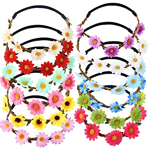 12 Stück Haarband Blumen Blumenkranz Haare Blumenhaarkranz Hochzeit Rose Blume Krone Stirnband Simulations Blume Braut Stirnband Daisy Blumen Stirnband für Reisefotografie Festival Hochzeit und Part