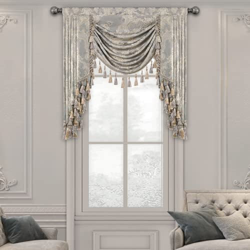 TOPLUXE Swag Volant Vorhang für Schlafzimmer Esszimmer Wohnzimmer Küche, Short Curtain for Bedroom Living Room Kitchen, Rod Pocket (Breite 100cm, Hellgrau)