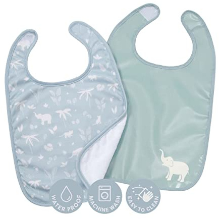 BabyToLove Set of 2 Bibs | Soft & Waterproof with a Hook & Loop Closure | Infant & Toddler Mealtimes | Green Tropic