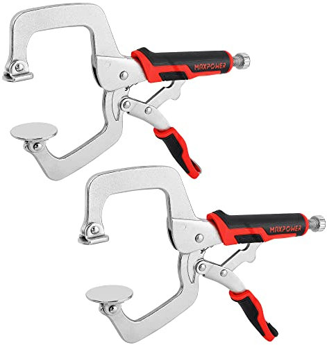 MAXPOWER Lot de 2 pinces à tête de 28 cm pour le travail du bois, pinces de verrouillage en C avec grand tampon pivotant plat, pinces en C pour le soudage et le travail du bois