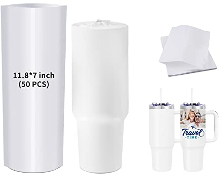 PYD Life Sublimation Oven Lot de 50 pochettes thermorétractables blanches de 30 x 17,8 cm pour gobelet de 1184 g avec poignée, pour tasses, gobelets, bouteilles d'eau