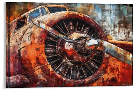 KONIEE Vintage Flugzeug Leinwand Kunst Poster Retro American Jet Engine Historische Wandposter Schlafsaal Dekor Malerei Kunst