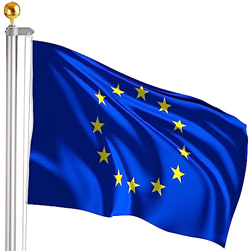 BRUBAKER 6m Fahnenmast inkl. Europaflagge und Kugelspitze Gold - Aluminium Flaggenmast mit Erdhülse für Garten und Camping + Europa EU Flagge 150 x 90 cm