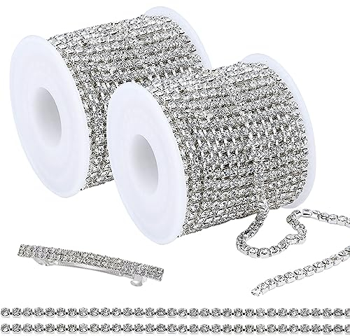 2 Rollen 10m 2mm Strasssteine Klaue Kette, Strass Borte Band, Kristall Rhinestones Diamant, Strassband Glitzerband, Trimmen Klaue Kette Nahen Handwerk für Schmuck Nähen Handwerk DIY Hochzeit Deko