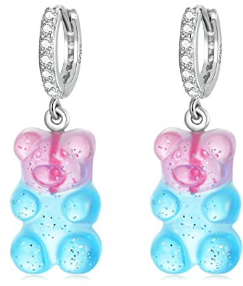 Ring Damen Silber 925, 925 Silber Kreative süße Süßigkeiten bunte Tier Gummibärchen Ohrringe Minimalismus Cartoon Design weibliche Ohrhaken Baumeln Schmuck Kinder Geschenk