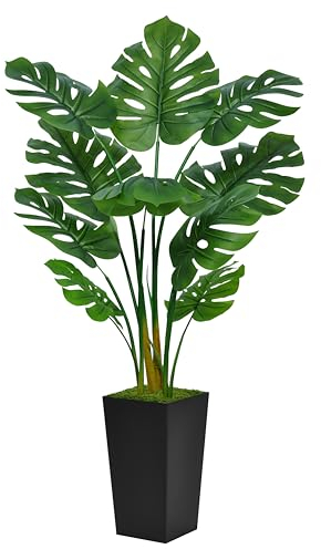 ASTIDY Künstliche Monstera Deliciosa Pflanze, 1,5 m, künstliche tropische Palme mit schwarzem hohem Pflanzgefäß, künstliche Schweizer Käsebodenpflanze im Topf, künstlicher Baum für Zuhause, Büro,