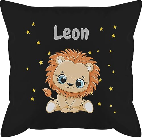 Kissen 50x50 - Süßer Löwe Löwen Löwenmotiv König der Tiere Lion - 50 x 50 cm - Schwarz - namenskissen Junge kinderkissen Kindergarten Tier personalisiertes personalisierte Leo Name Lions