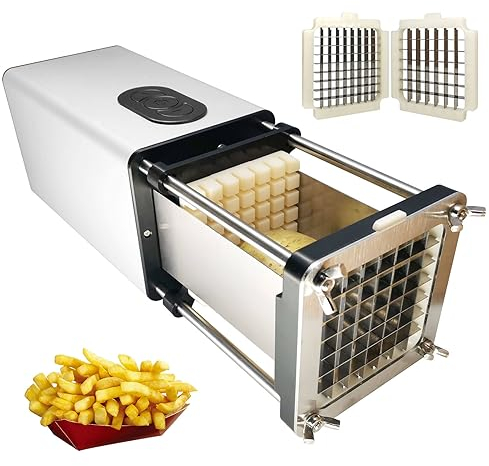 QJJML Coupe-Frites Électrique, Coupe-Patates Professionnel Commercial, Coupe-Frites Automatique avec 2 Lames De Tailles Différentes