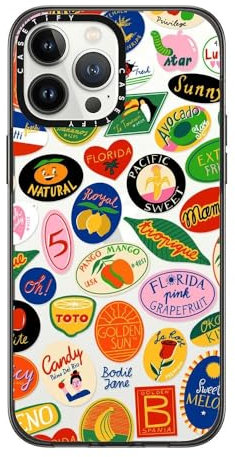 CASETiFY Compact iPhone 13 Pro Max Case [2X Military Grade Drop Tested / 4ft Drop Protection] - FRUIT STICKERS - Clear Black