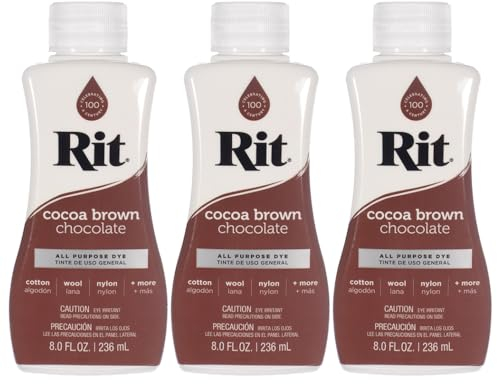 Rit Dye – 237 ml, flüssige Stofffarbe für Kleidung, Dekor und Basteln, Kakaobraun (3 Stück)